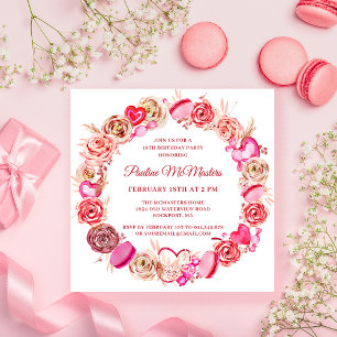 18e Verjaardag Roze Rose Swirly Heart Valentijn Kaart