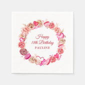 18e Verjaardag Roze Rose Swirly Heart Valentijns's Servet (Voorkant)