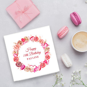 18e Verjaardag Roze Rose Swirly Heart Valentijns's Servet