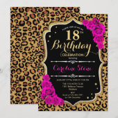 18e verjaardag - Roze Rozen Luipaard Print Kaart (Voorkant / Achterkant)
