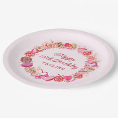 18e verjaardag roze rozen swirly hart papieren bordje (Gekanteld)