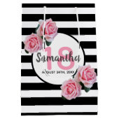 18e verjaardag roze rozen zwarte witte strepen medium cadeauzakje (Achterkant)