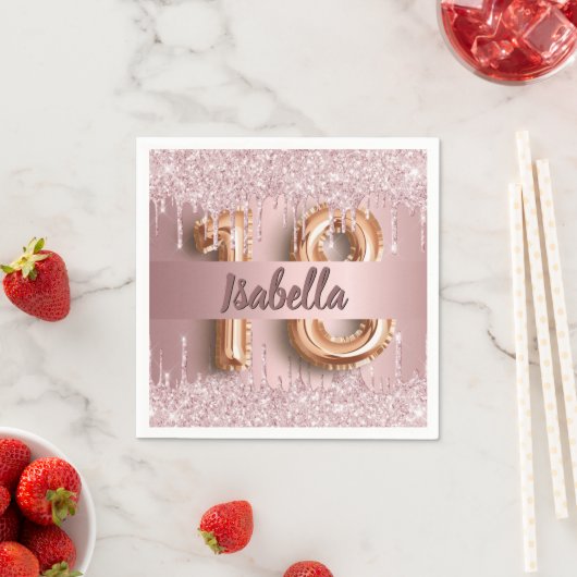 18e verjaardag roze stoffige roos glitter monogram servet (Insitu)
