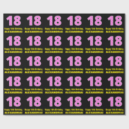 18e verjaardag: Roze strepen en harten "18" + Naam Cadeaupapier