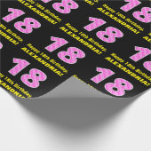 18e verjaardag: Roze strepen en harten "18" + Naam Cadeaupapier (Hoek)