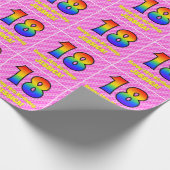 18e verjaardag: roze strepen & harten, regenboog # cadeaupapier (Hoek)
