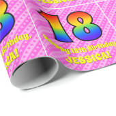 18e verjaardag: roze strepen & harten, regenboog # cadeaupapier (Rol Hoek)