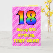 18e verjaardag: roze strepen & harten, regenboog # kaart (Gele Bloem)