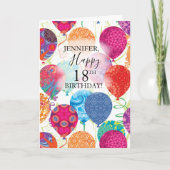 18e verjaardag roze turquoise ballonnen kaart (Voorkant)