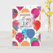 18e verjaardag roze turquoise ballonnen kaart (Gele Bloem)