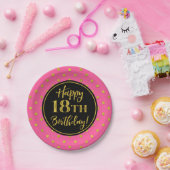 18e verjaardag Roze zwarte gouden Stippen Papieren Bordje (Feest)