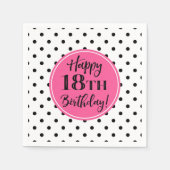 18e verjaardag Roze zwarte Stippen Napkins Servet (Voorkant)