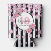 18e verjaardag rozen roze diamanten strepen blikjeskoeler (Voorkant)