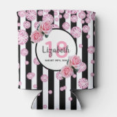 18e verjaardag rozen roze diamanten strepen blikjeskoeler (Achterkant)