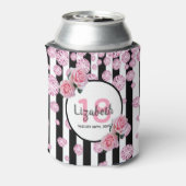 18e verjaardag rozen roze diamanten strepen blikjeskoeler (Blikje Achterkant)