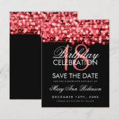 18e verjaardag Save the Date Party Sparkles Red (Voorkant / Achterkant)
