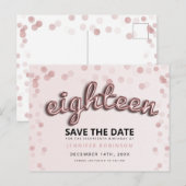18e Verjaardag Save The Date Roos Gold Blush Pink Aankondigingskaart (Voorkant / Achterkant)