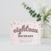 18e Verjaardag Save The Date Roos Gold Blush Pink Aankondigingskaart (Staand voorkant)