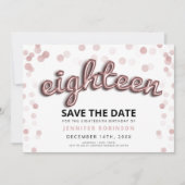 18e Verjaardag Save The Date Roos Gold Glitter Kaart (Voorkant)