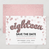 18e Verjaardag Save The Date Roos Gold Glitter Kaart (Voorkant / Achterkant)