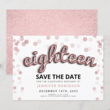 18e Verjaardag Save The Date Roos Gold Glitter