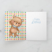 18e verjaardag schattige blauwe ballonjongen teddy kaart (Binnen)