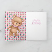 18e verjaardag schattige roze ballonnen teddykaart kaart (Binnen)