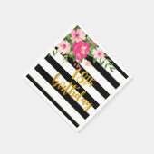 18e Verjaardag Servet - Bloemen Zwart/Wit Strepen (Hoek)