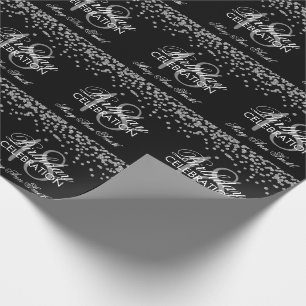 18e verjaardag Silver Faux Glitter Confetti Black Cadeaupapier