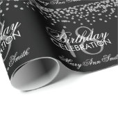 18e verjaardag Silver Faux Glitter Confetti Black Cadeaupapier (Rol Hoek)