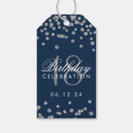 18e verjaardag Silver Faux Glitter Confetti Navy Cadeaulabel