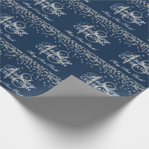 18e verjaardag Silver Faux Glitter Confetti Navy Cadeaupapier