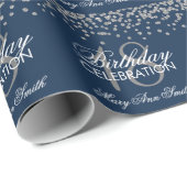 18e verjaardag Silver Faux Glitter Confetti Navy Cadeaupapier (Rol Hoek)