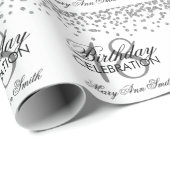 18e verjaardag Silver Faux Glitter Confetti White Cadeaupapier (Rol Hoek)
