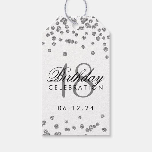 18e verjaardag Silver Faux Glitter Confetti Wit Cadeaulabel (Voorkant)