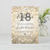 18e verjaardag Silver Glitter Lights Gold Kaart (Staand voorkant)