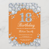 18e verjaardag Sinaasappel en Silver Diamond Kaart (Voorkant / Achterkant)