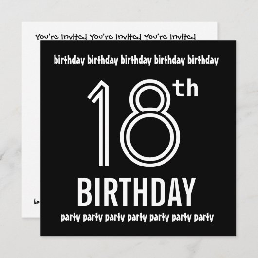 18e verjaardag Sjabloon Black White Kaart (Voorkant / Achterkant)