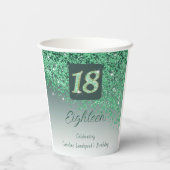 18e verjaardag Stijlvolle Falling Green Glitter Papieren Bekers (Achterkant)