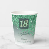 18e verjaardag Stijlvolle Falling Green Glitter Papieren Bekers (Voorkant)