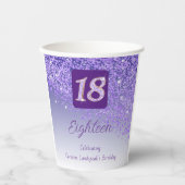 18e verjaardag Stijlvolle vallende Paarse glitter Papieren Bekers (Voorkant)