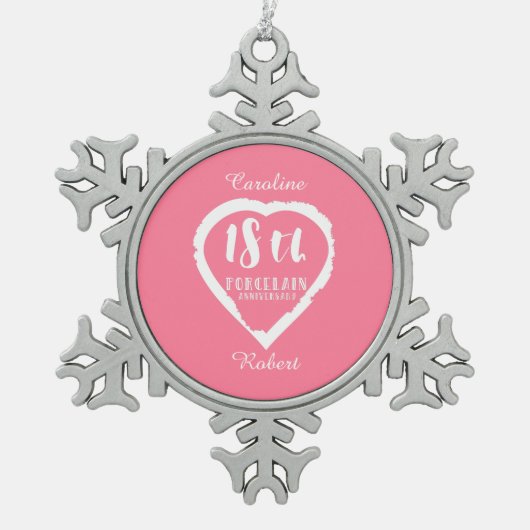 18e verjaardag traditionele porseleinen tin sneeuwvlok ornament (Voorkant)