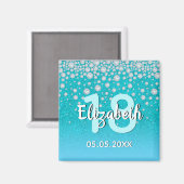 18e verjaardag turquoise blauwgroene glitters naam magneet (Voorkant / Achterkant)
