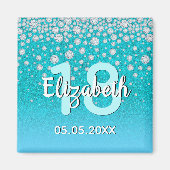 18e verjaardag turquoise groene glitters naam diam magneet (Voorkant)