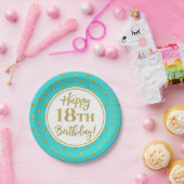 18e verjaardag Turquoise White Gold Stippen Papieren Bordje (Feest)