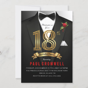 18e verjaardag Tuxedo Black Tie Kaart