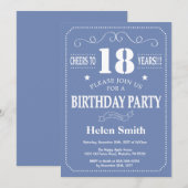 18e verjaardag Uitnodiging blauw en wit (Voorkant / Achterkant)