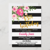 18e Verjaardag Uitnodiging - Bloemen w / Zwart & W (Voorkant)