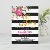 18e Verjaardag Uitnodiging - Bloemen w / Zwart & W (Staand voorkant)