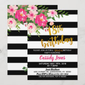 18e Verjaardag Uitnodiging - Bloemen w / Zwart & W (Voorkant / Achterkant)